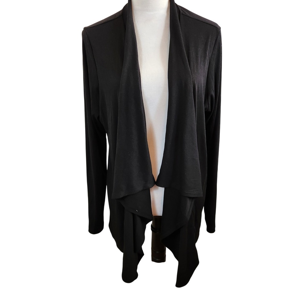 LOGO LOUNGE Womens XL Black Ribbed Duster Waterfall Cardigan Layer Flowy Top